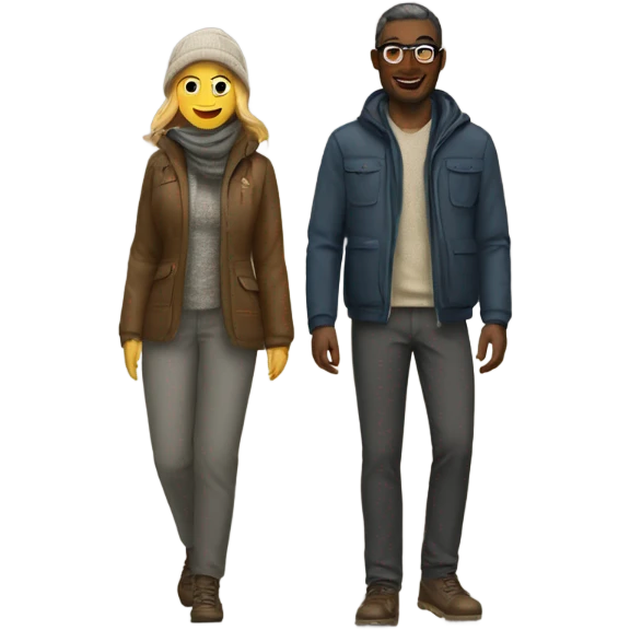 Woman and man in stylish outdoor attire emoji