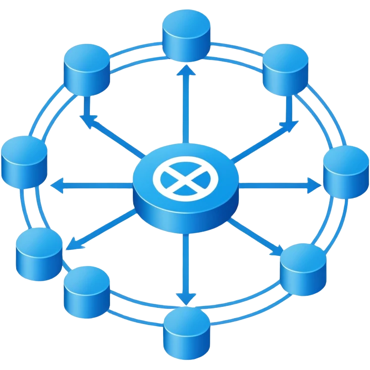 network in a circular form with blue boxes at intersection points emoji