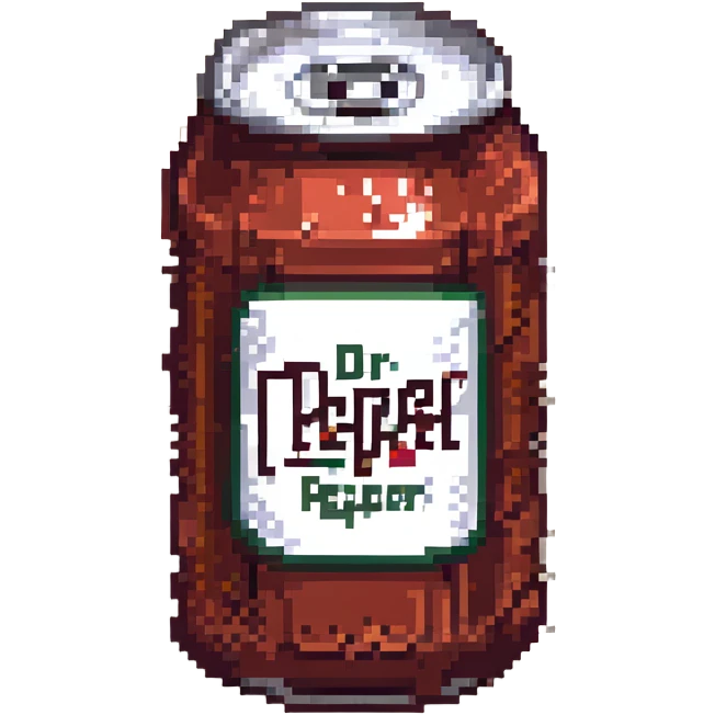 Add a vintage Dr Pepper label to this pixel art soda can, keep retro video game feel, with no background. emoji