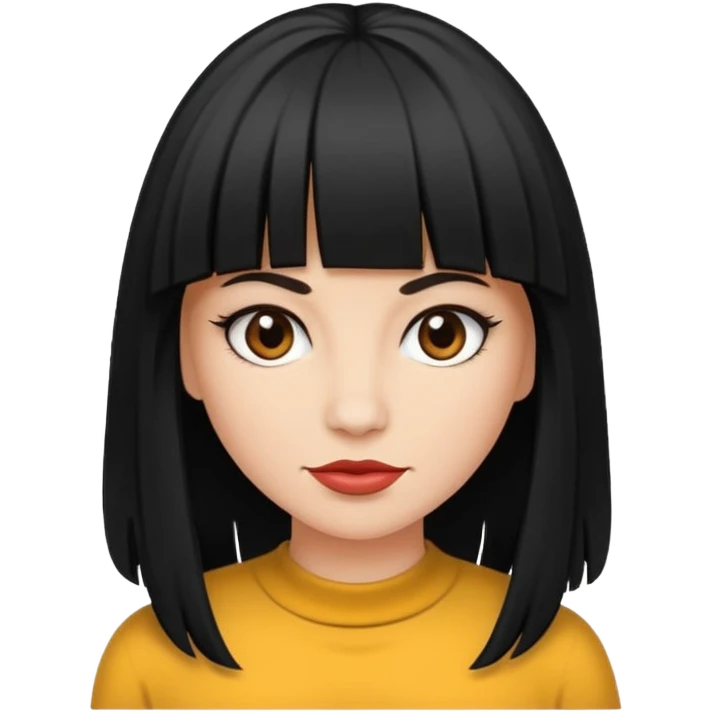 Faça um emoji de uma mulher branca, com cabelo liso preto longo, e com uma franja acima da sombrancelha. emoji