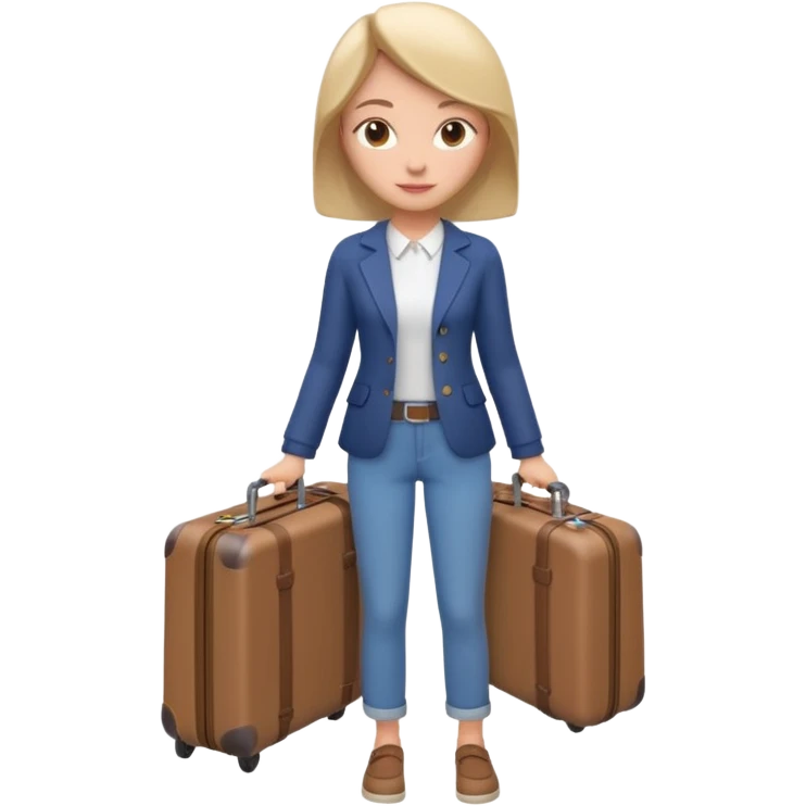 woman carrying a suitcase portrait, head and shoulders only, suitcase handle visible near shoulder, casual travel outfit, confident expression, travel vibe, 3D cartoon style, mobile game icon style, clean background, no text, no watermark
 emoji