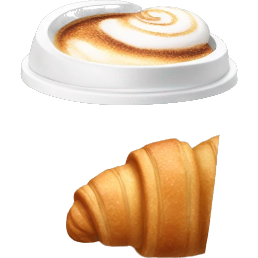 Disposable cup with cappuccino and croissant emoji