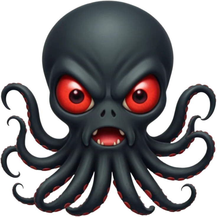 aggressive 8-tentacled black cyclops alien emoji, black body, one big evil red eye in the middle, no arms or legs, match attached references emoji