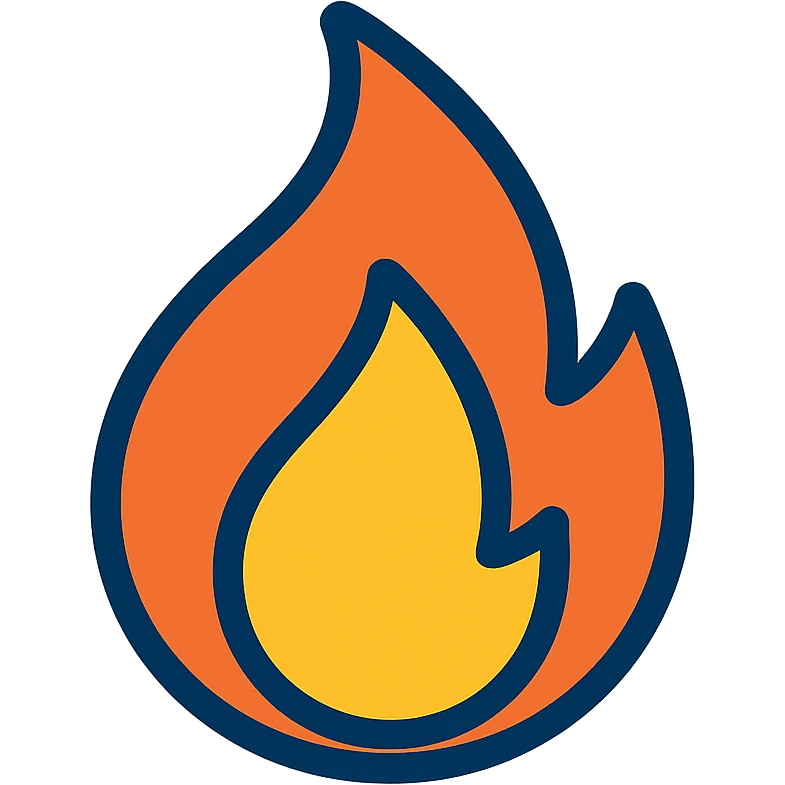 abstract flame shape with bold blue outline, geometric style icon emoji