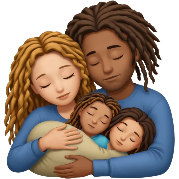 sleeping biracial couple (black male with caramel skin and dreads and hispanic female with fair skin and long brunette hair) with no child emoji