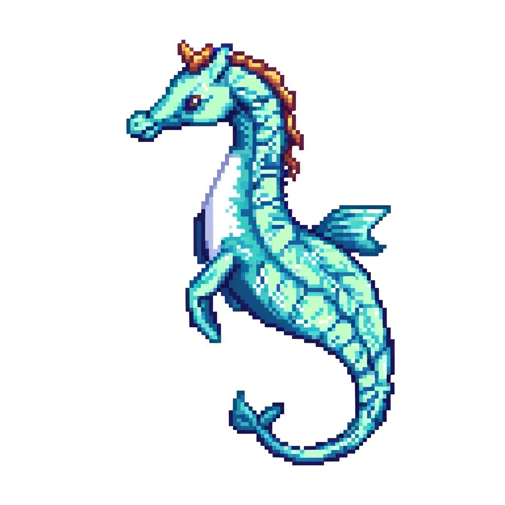 A mythical sea horse creature with whale tail and horse upper body, fantasy aquatic creature emoji