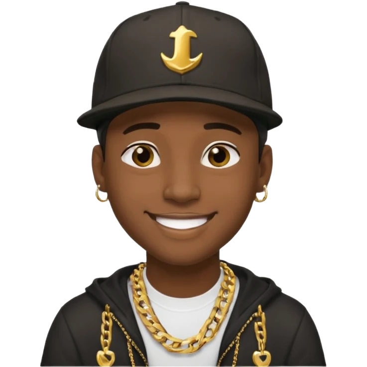 black guy with golden chains earpiercins and a snapback cap emoji