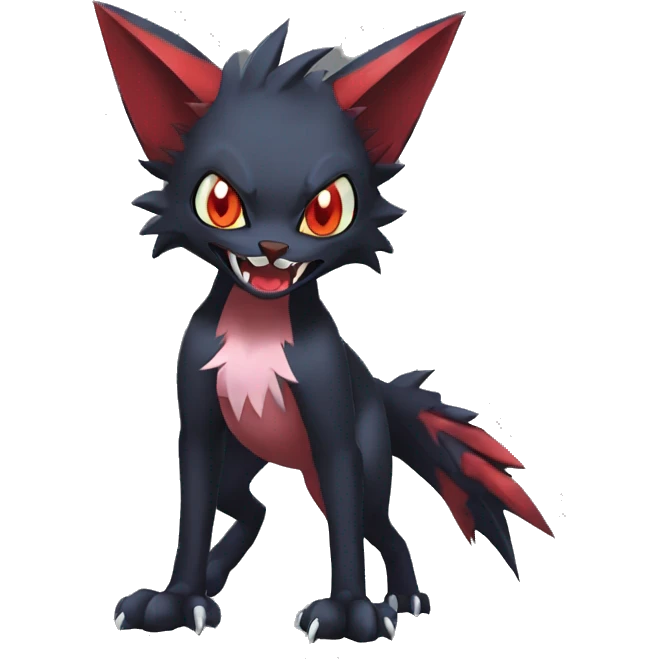   cool cute fantasy anime dark animal vampiric Litten-Zoroark-Nargacuga-cat-hybrid Fakemon with big fangs and bat-ears full body emoji