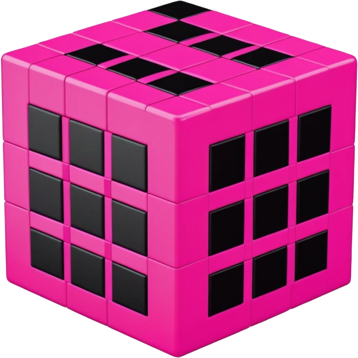 3D render of Missing Texture Cube, digital glitch art aesthetic, data corruption visual, checkerboard pattern of hot pink and black, pixelated distortion, emoji style, isolated on white background --v 6.0. emoji