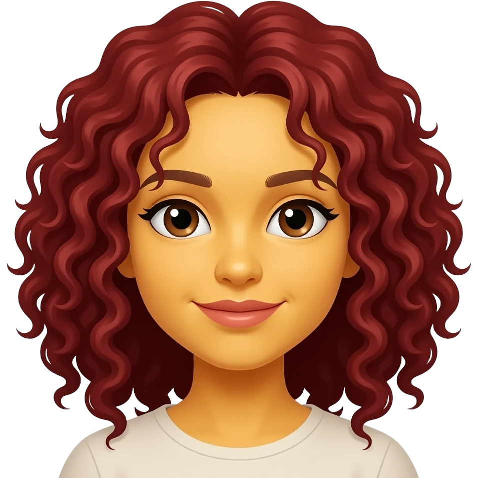 girl character with dark yellow face skin close up with red curly hairs emoji