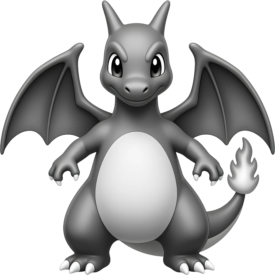 black and white monochromatic charizard emoji