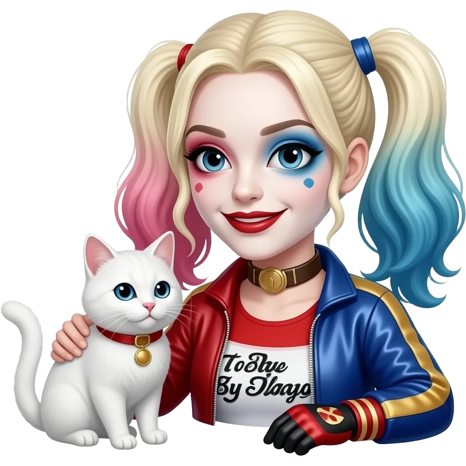 harley quinn acariciando un gato blanco emoji