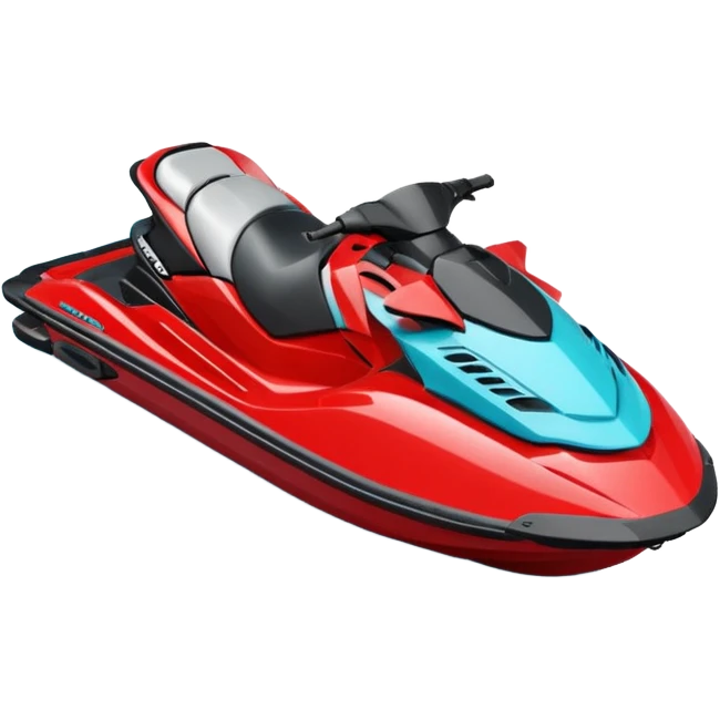 jet ski (red black and white all in the same amount. maybe a red a bit more dominant) on the sea. show the sea under the jet ski - blue with turquoise. no sky - white background instead. DO NOT REMOVE THE SEA AND THE WHITE WHEN FINALIZING!  NO ONE ON THE JET SKI  emoji