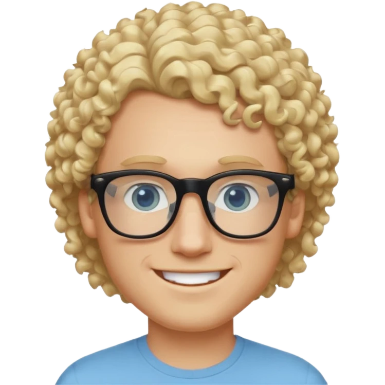 white guy with curly blonde hair and light blue ish eyes with black glasses  emoji