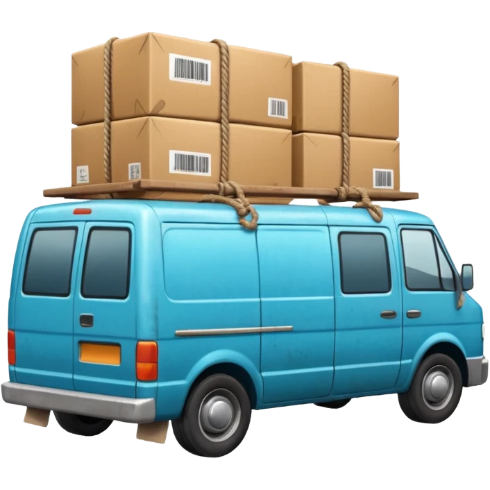 create a realistic emoji of packages wich got stabalised by ropes in a logistic van emoji