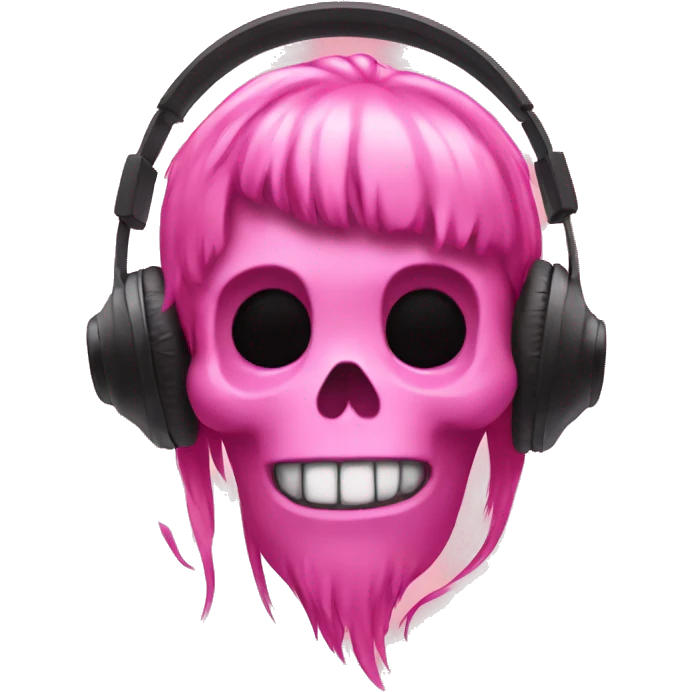 pink skull with hair with headphones emoji