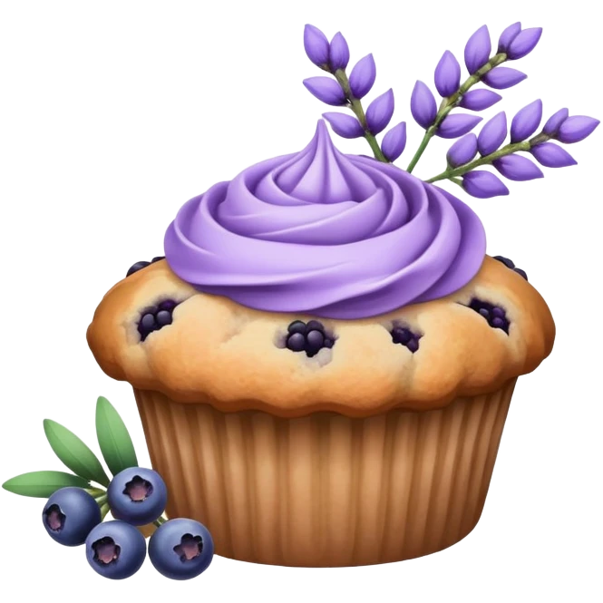Lavender flower sprig muffin with berries emoji