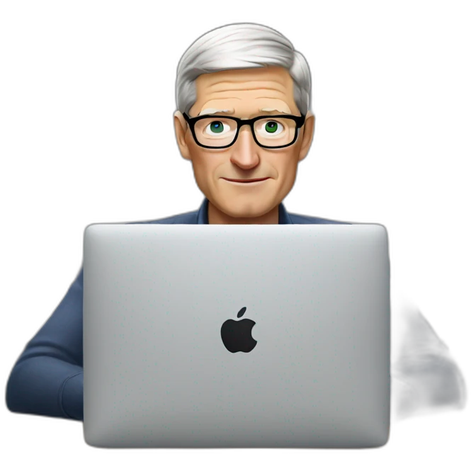 tim cook with macbook in office emoji
