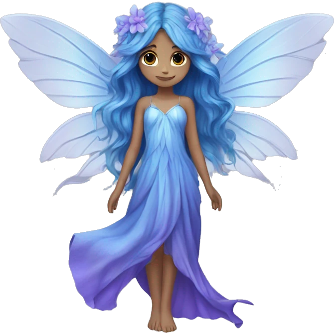Beautiful, blue flower, fairy, blue, silver, purple, long hair, big wings emoji