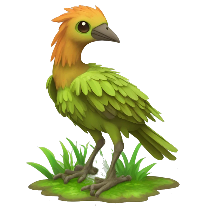 Colorful earthly muddy fresh Cool Cute Fantasy legendary swampy tree-jungle-bird plant-grass-type-Dendro-avian Fakemon full body emoji