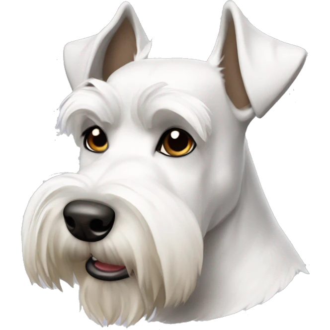 White Schnauzer dog with pointed and sharp brown ears emoji