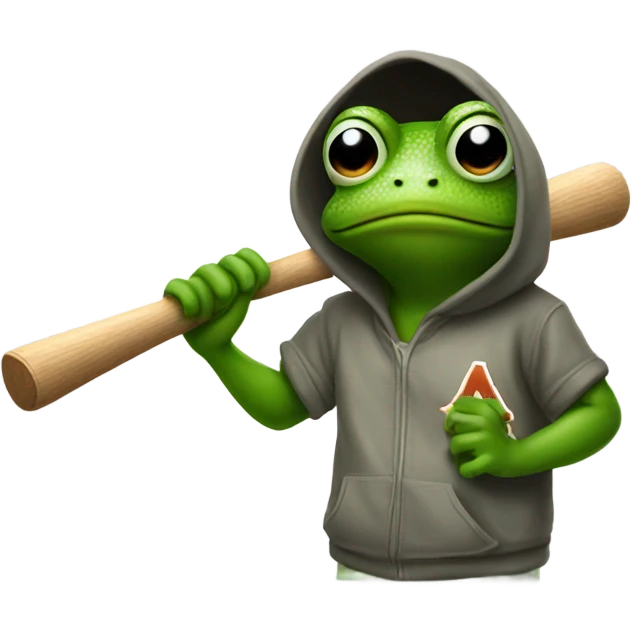 Frog holding a baseball bat with a hoodie on emoji