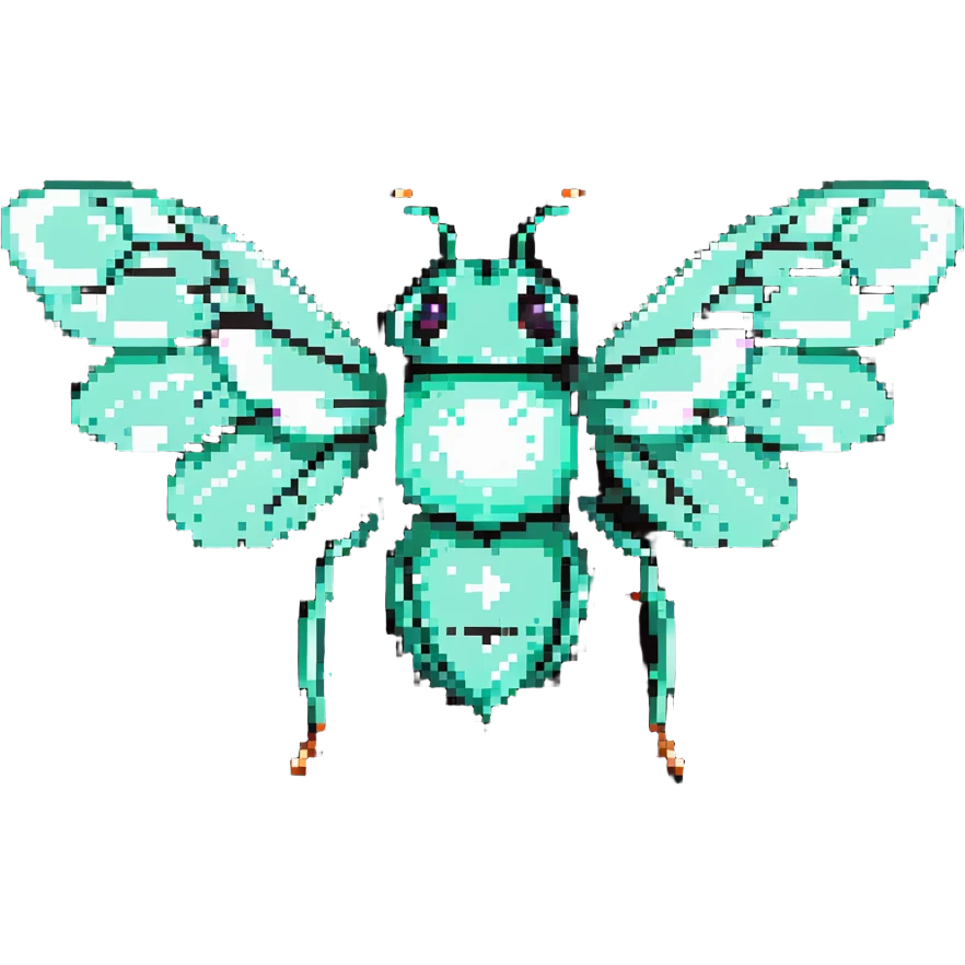 Mint green female bee with diamond wings, sparkly rhinestones, and glittery effects emoji