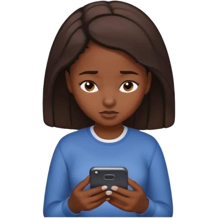 African American girl looking down at her phone emoji