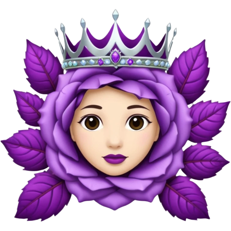 Purple rose with silver tiara and a purple emblem leaf wreath emoji