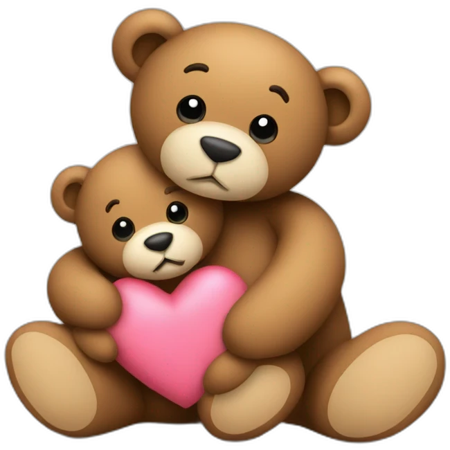 Teddy hugging another teddy with hearts emoji