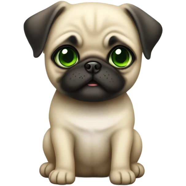 Cute Baby pug with big green eyes smiling  emoji