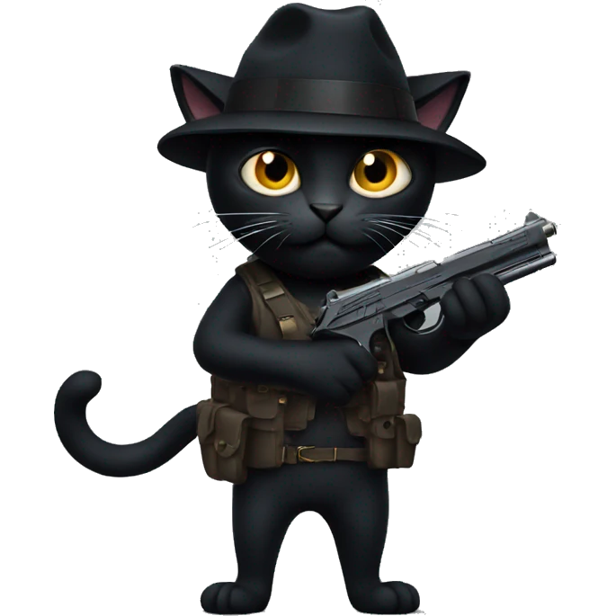 Black Cat holding a gun emoji