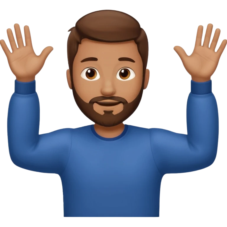 A man with brown hair and beard with his arms out horizontally straight waiting for a hug emoji