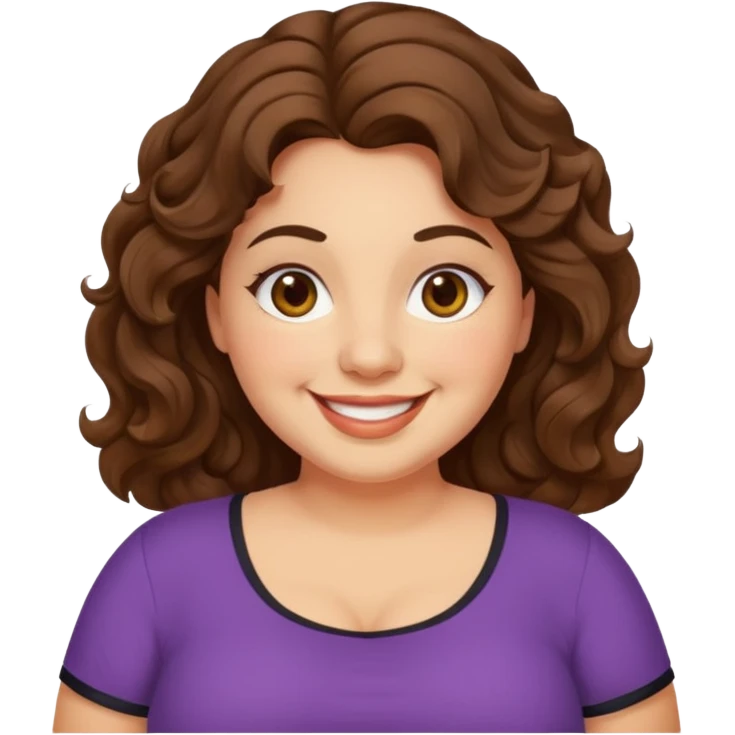 30 yr old italian woman, chubby, brown wavy hair, big brown eyes, huge smile, fancy dress, no bangs, t shirt emoji