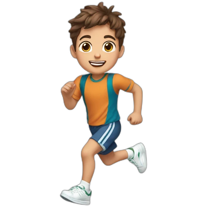 5 year old boy running, brown hair, brown eyes, headband, Stan smiths emoji