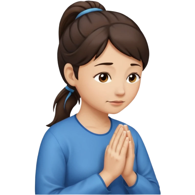 Woman middle aged medium dark brown hair in ponytail light medium skin praying emoji