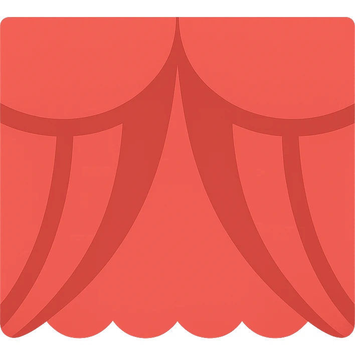 symmetrical red curtain, fully closed, both sides matching emoji