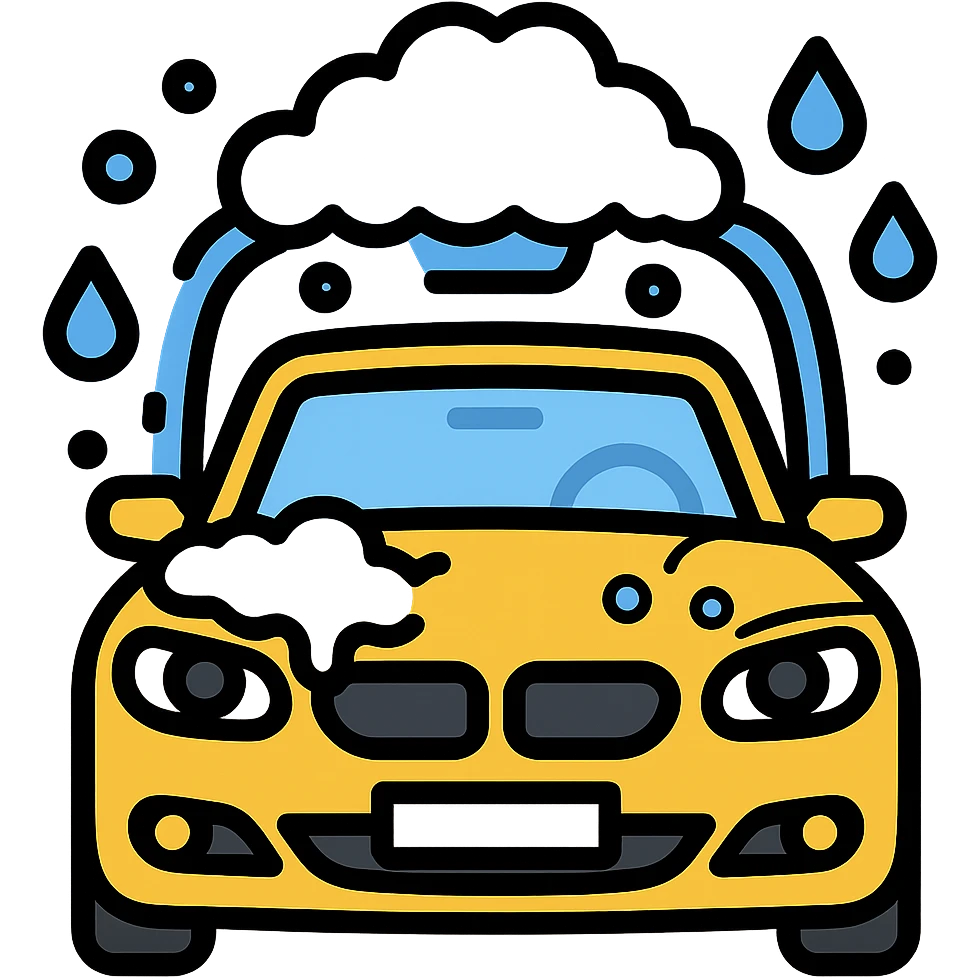 Add blue water droplets to the car wash emoji with soap bubbles, keep the transparent background. emoji