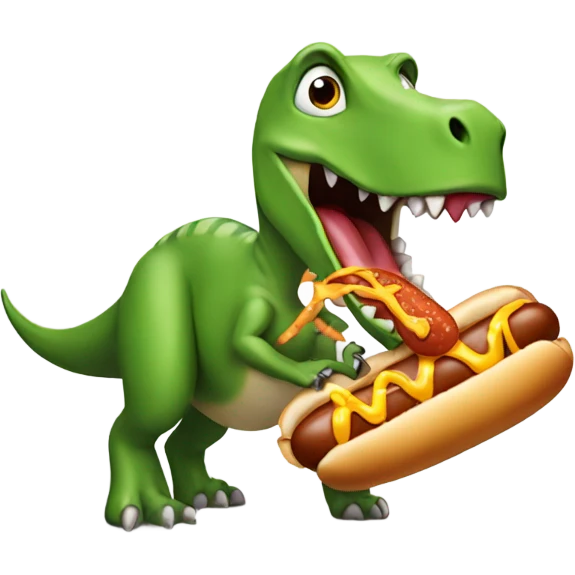 Dinosaur eating a hotdog emoji