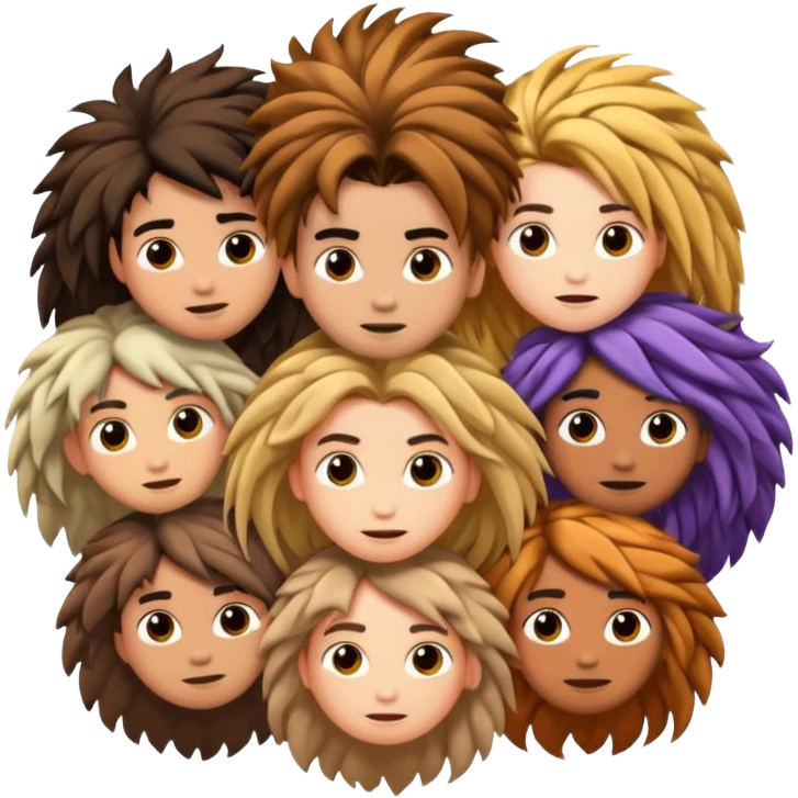Hairy ball of people connected with their hair connected to hair emoji
