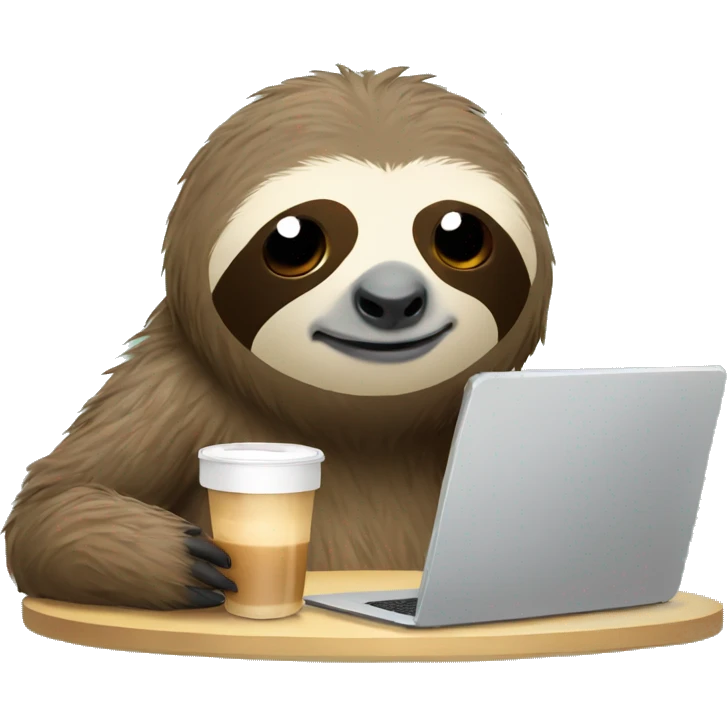tired sloth with laptop and ice latte emoji