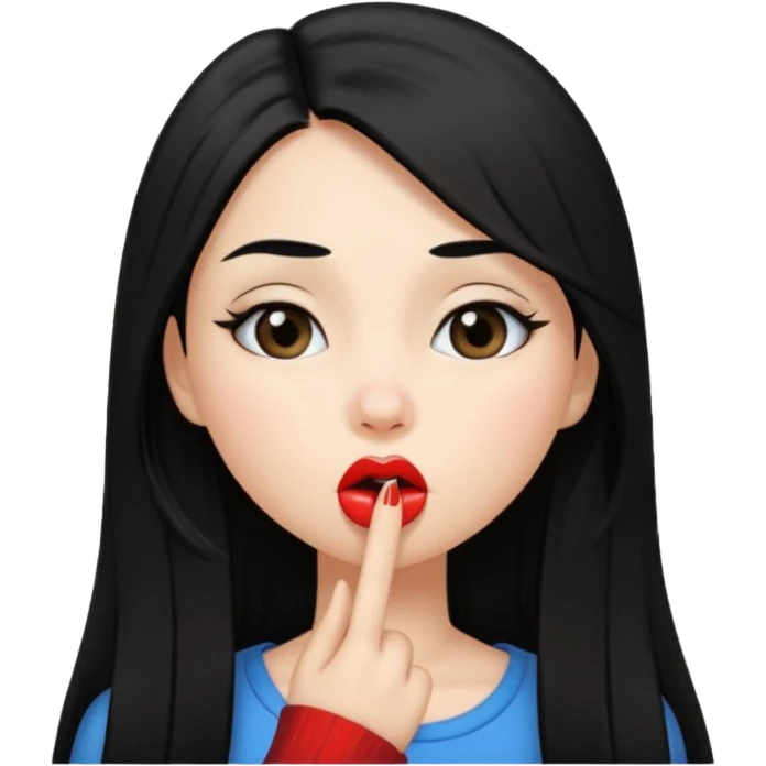 girl with long straight black hair doing a kiss face emoji