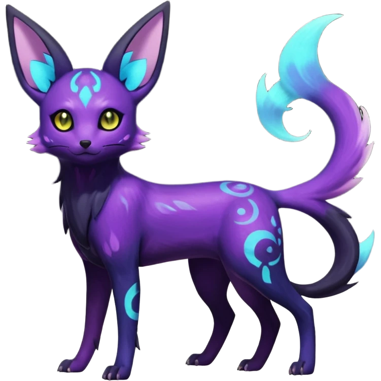 Rare realistic purple indigo violet nebulae shiny sparkly dark-neon glowing bioluminescent edgy badass epic pretty beautiful handsome gorgeous aesthetic colorful vibrant Vernid-Trico-Umbreon-Espeon-species-Fakemon-creature by LiLaiRa, 4 legs, 1 tail, random markings, (full body) emoji