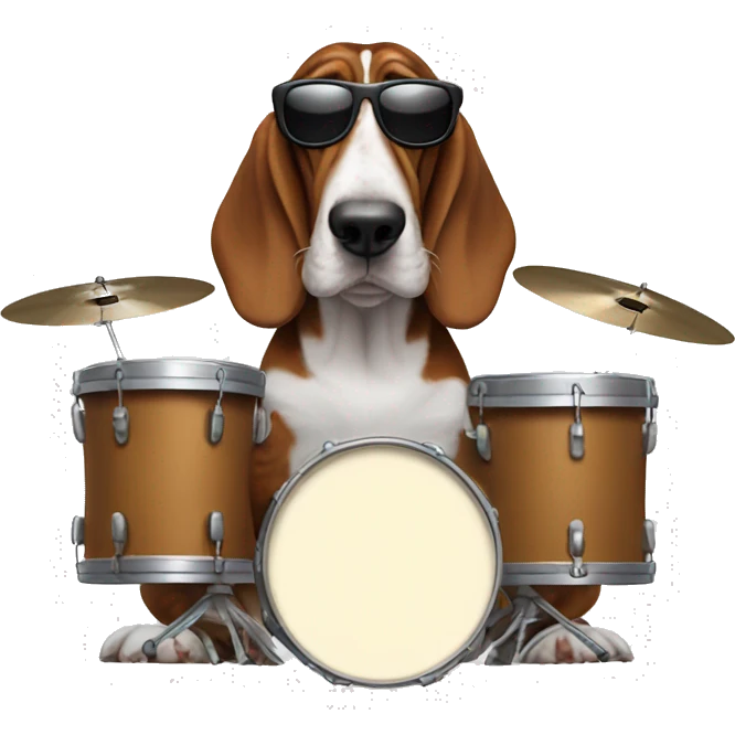 basset hound with sunglasses and playing the drums emoji