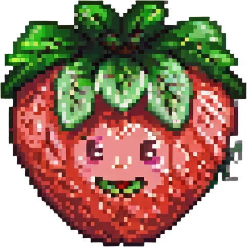 chibi style pixel art strawberry with happy face emoji