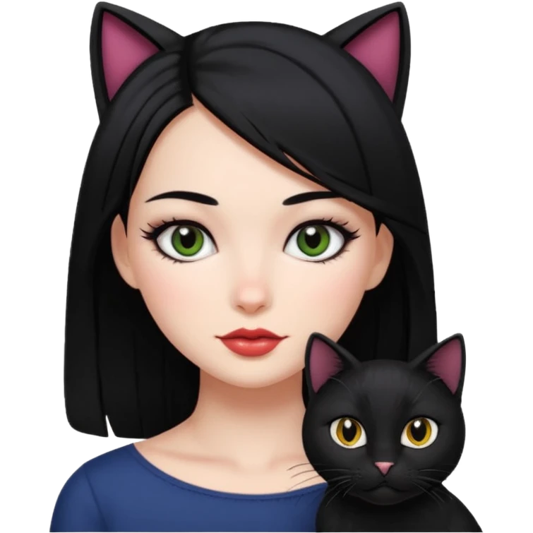 girl with black hair long makeup pretty 🐈‍⬛ emoji