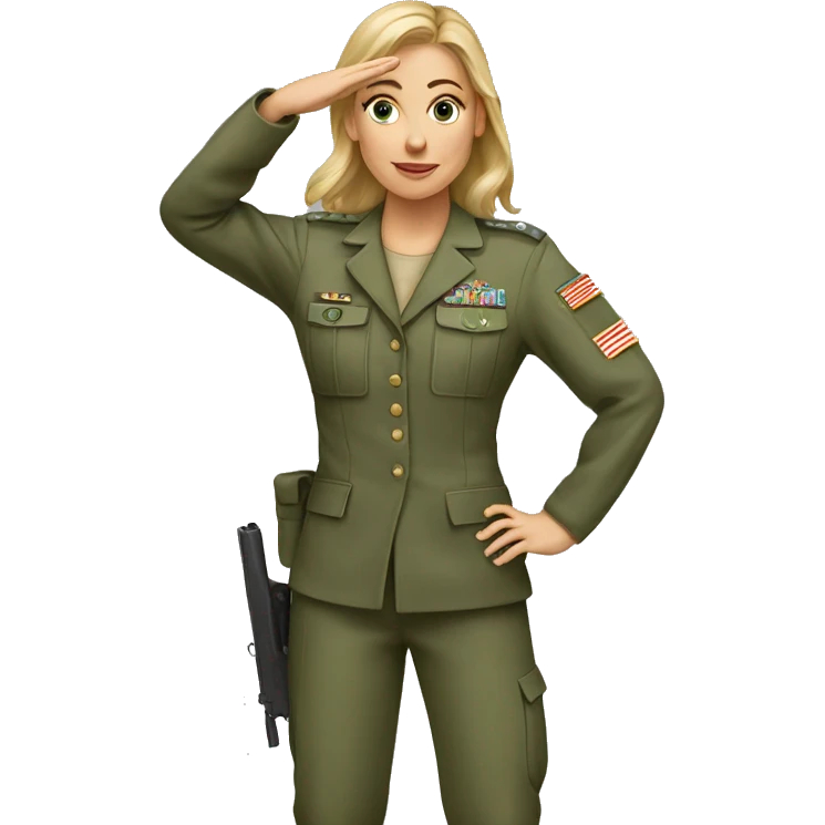 a caucasian female soldier making the military salute emoji