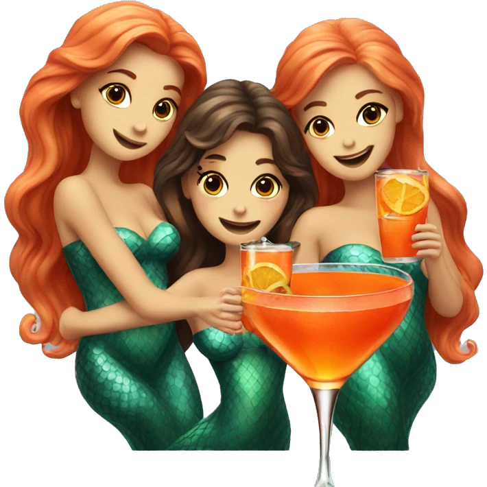 Three beautiful mermaids drinking aperol  emoji