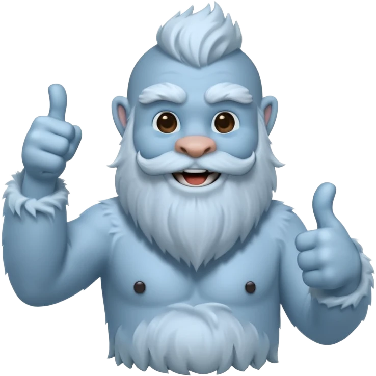 yeti, full body, ice grey blue, full beard, full fur, thumbs up, smiling, winking emoji