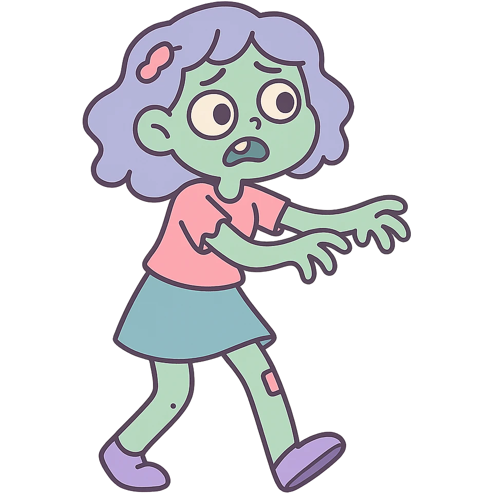 Zombie girl, pastel toon style emoji